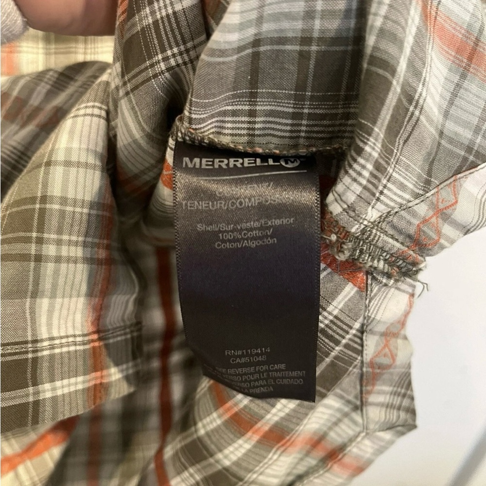 Merrell Men’s Brown Orange Plaid Shirt Sleeve Button Down Shirt Size Medium EUC - Picture 4 of 5
